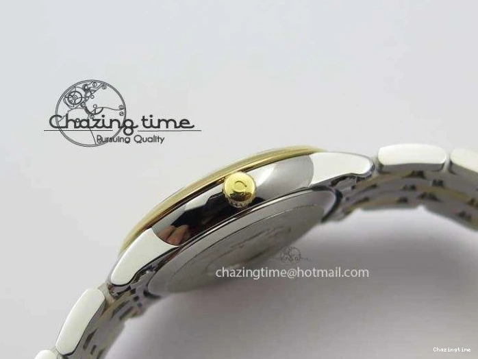 0124 HighQuality De Ville 27mm SS YG Ladies MK 1:1 Best Edition Blue Dial Diamond Markers On SS Bracelet Ronda Quartz 8186